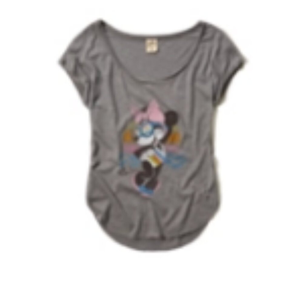 Hollister Minnie Mouse Disney XXS T Shirt Top Short Sleeve Women Gray Tee VTG